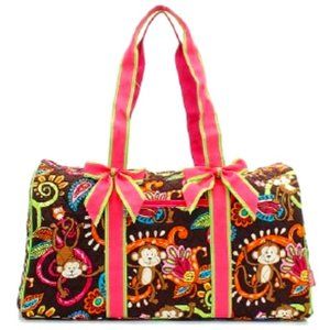 N.Gil NWT Quilted Monkey Print Large Brown Duffle Carry-on bag Pink NEW!